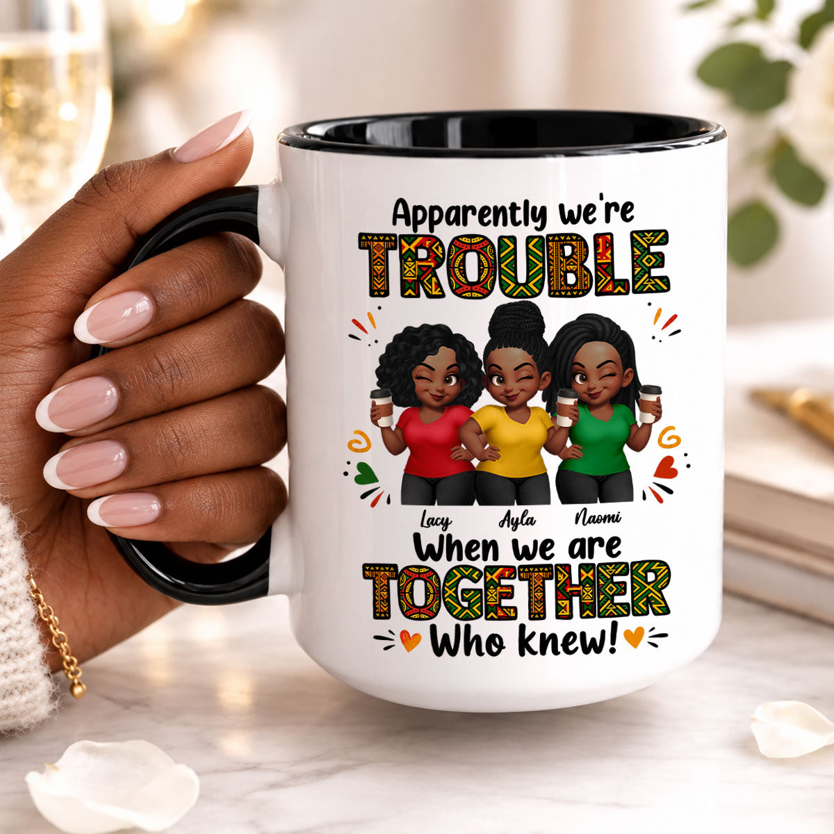 Tribal Pattern Besties Trouble Together - Personalized Mug - Birthday Gift, Gift For Best Friends