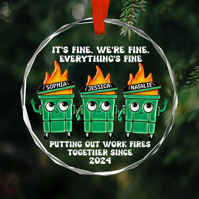 Putting Out Work Fires Together Work Bestie Dumpster Fire Funny Gift For Colleagues Personalized Glass Ornament