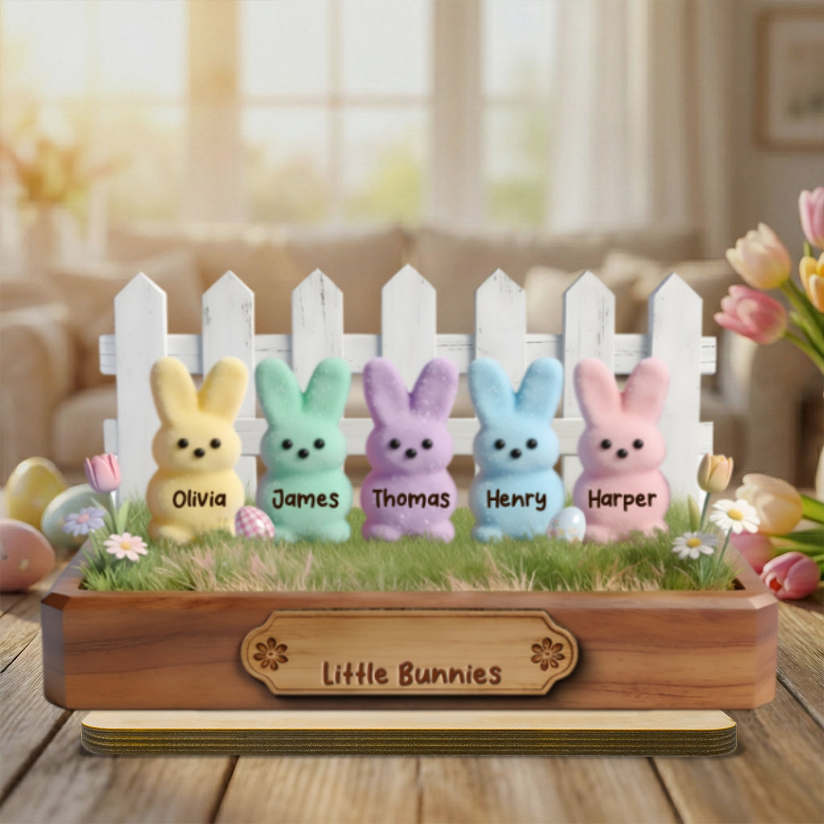 Easter Grandma Little Bunnies - Personalized 2-Layered Wooden Plaque - Easter Gift For Grandma, Easter Decoration