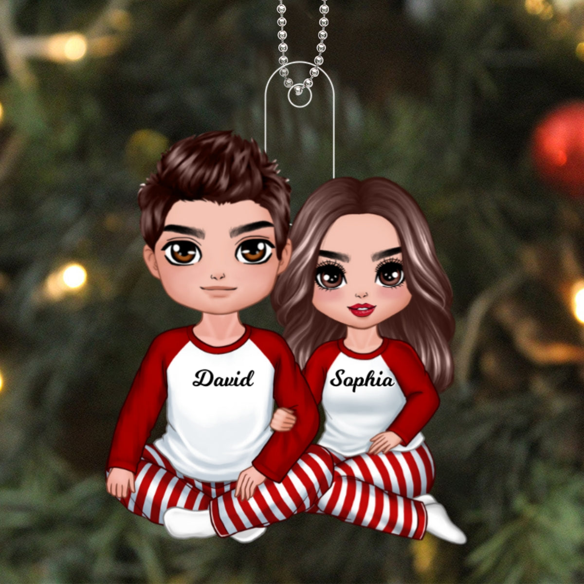 Christmas Doll Couple Sitting Hugging - Personalized Ornament