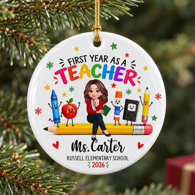 First Year Teaching - Personalized Ceramic Ornament - New Teacher Gift, Teaching Journey Keepsake For Teachers