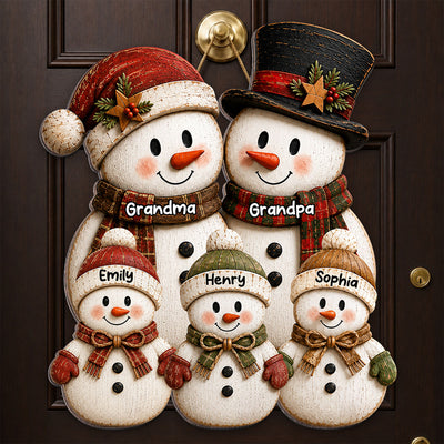 Rustic Grandpa Grandma Grandkids Snowman - Personalized Wood Sign - Christmas Decoration For Grandparents