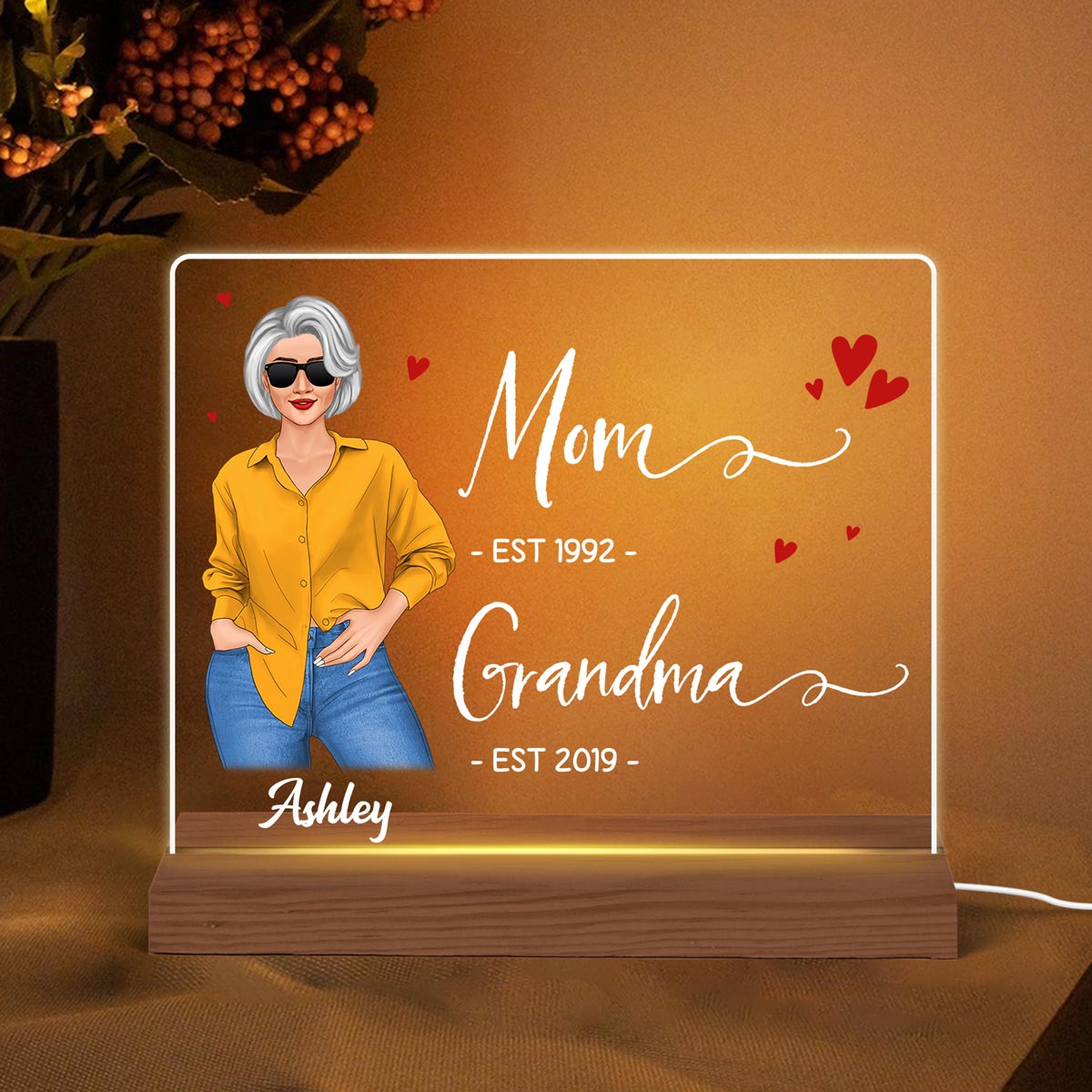 Mom Grandma Est Personalized Acrylic Custom Shape LED Night Light
