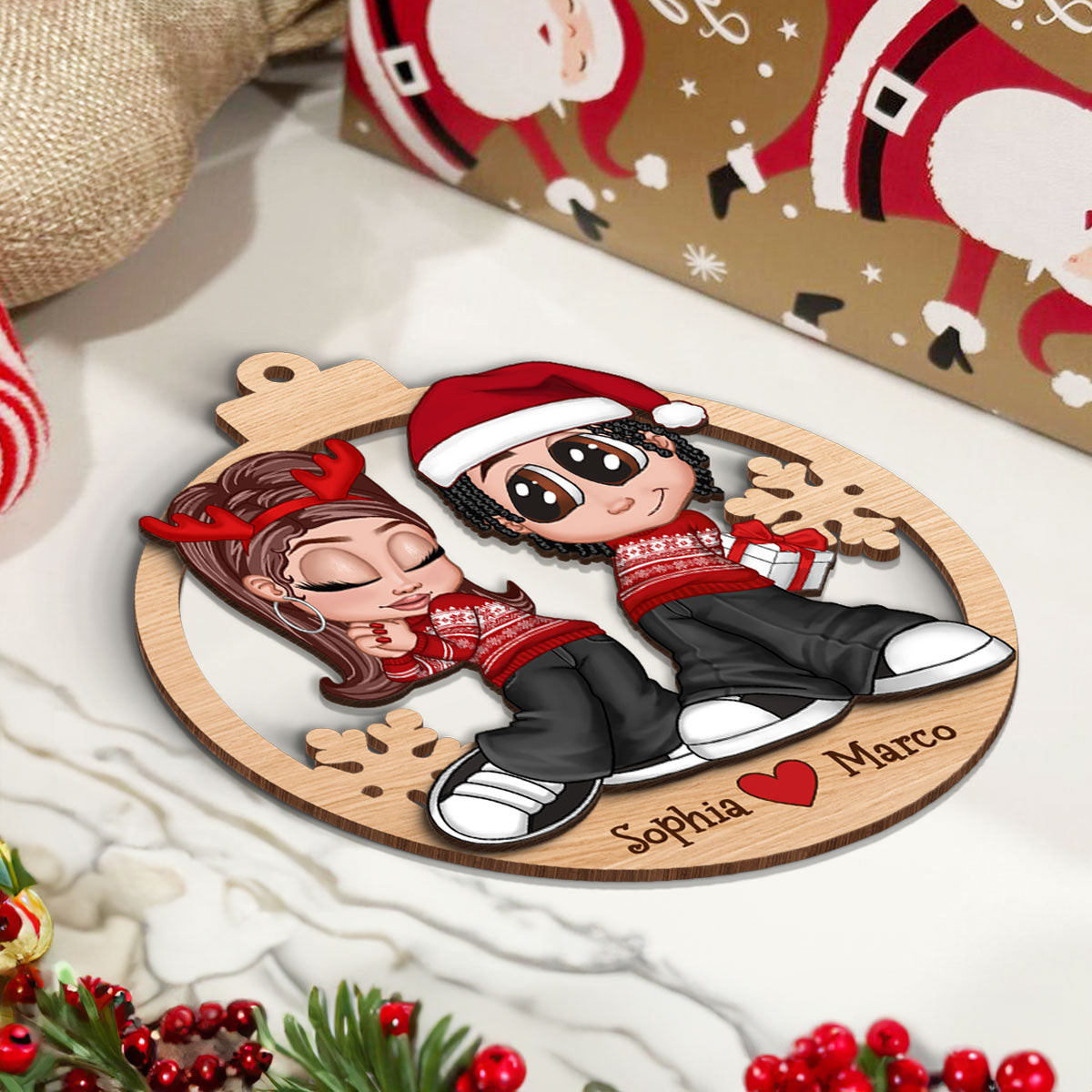Christmas Y2K Couple Personalized 2-Layer Wooden Ornament