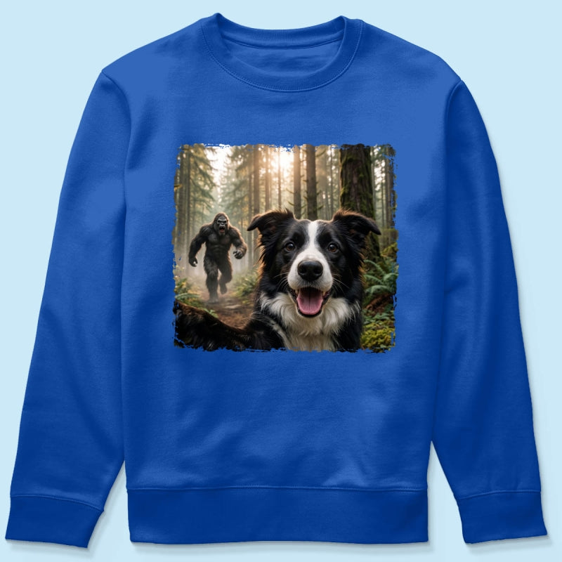 Custom Bigfoot Running After Dog Photo - Personalized Shirt - Christmas Gift for Dog Dads, Dog Moms, Pet Lovers