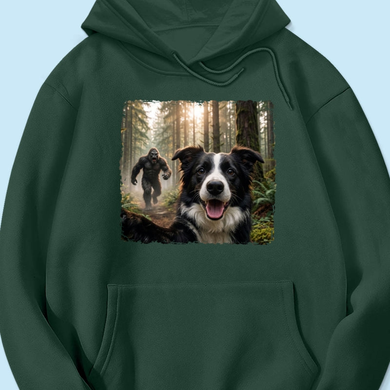 Custom Bigfoot Running After Dog Photo - Personalized Shirt - Christmas Gift for Dog Dads, Dog Moms, Pet Lovers