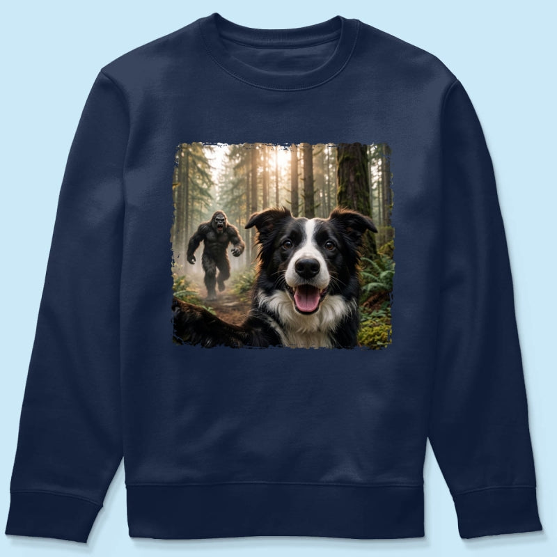 Custom Bigfoot Running After Dog Photo - Personalized Shirt - Christmas Gift for Dog Dads, Dog Moms, Pet Lovers