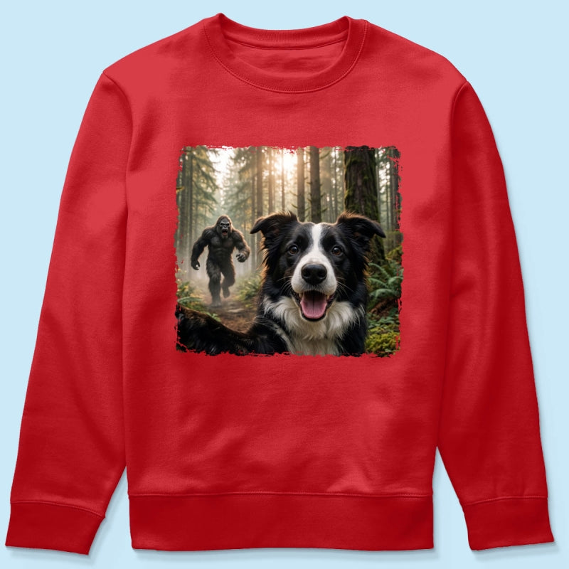 Custom Bigfoot Running After Dog Photo - Personalized Shirt - Christmas Gift for Dog Dads, Dog Moms, Pet Lovers