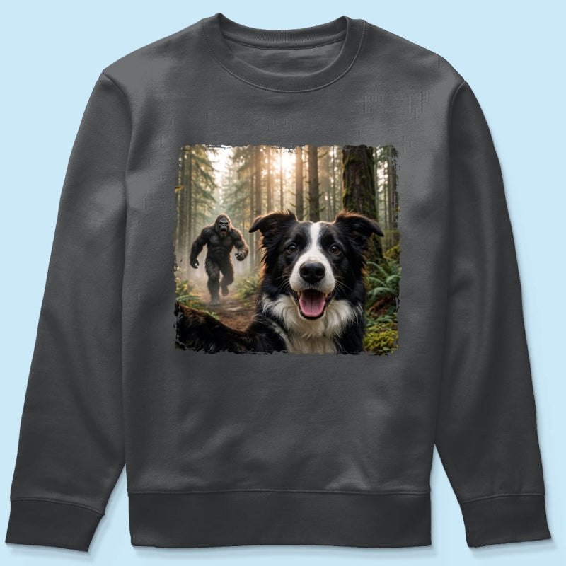 Custom Bigfoot Running After Dog Photo - Personalized Shirt - Christmas Gift for Dog Dads, Dog Moms, Pet Lovers
