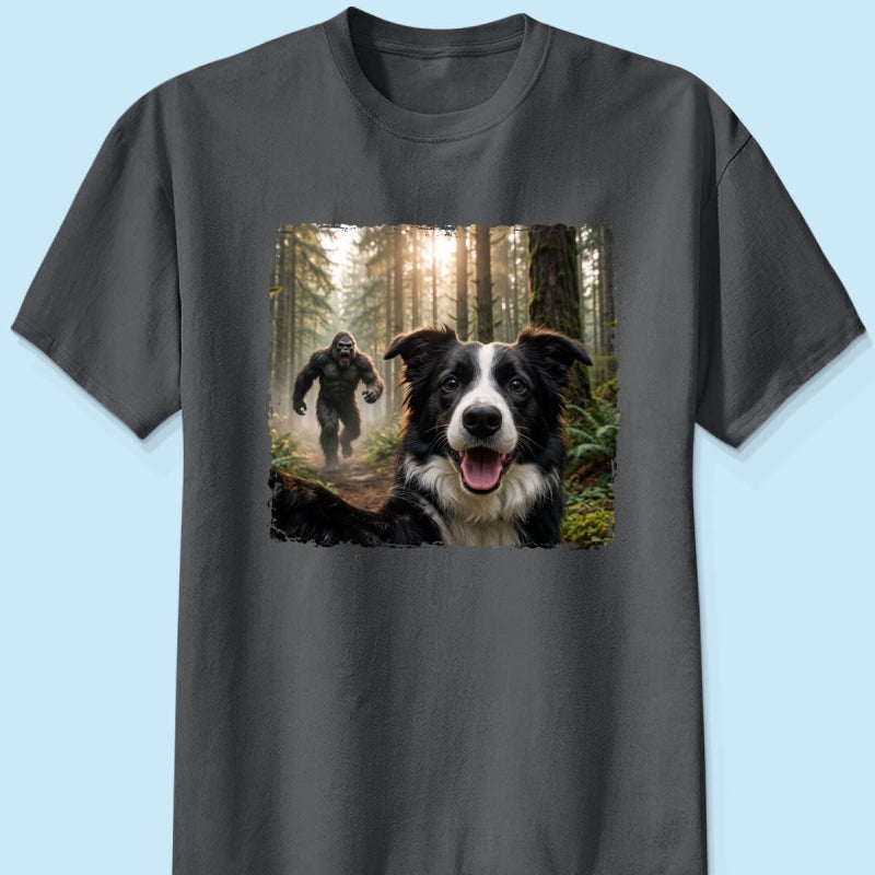 Custom Bigfoot Running After Dog Photo - Personalized Shirt - Christmas Gift for Dog Dads, Dog Moms, Pet Lovers