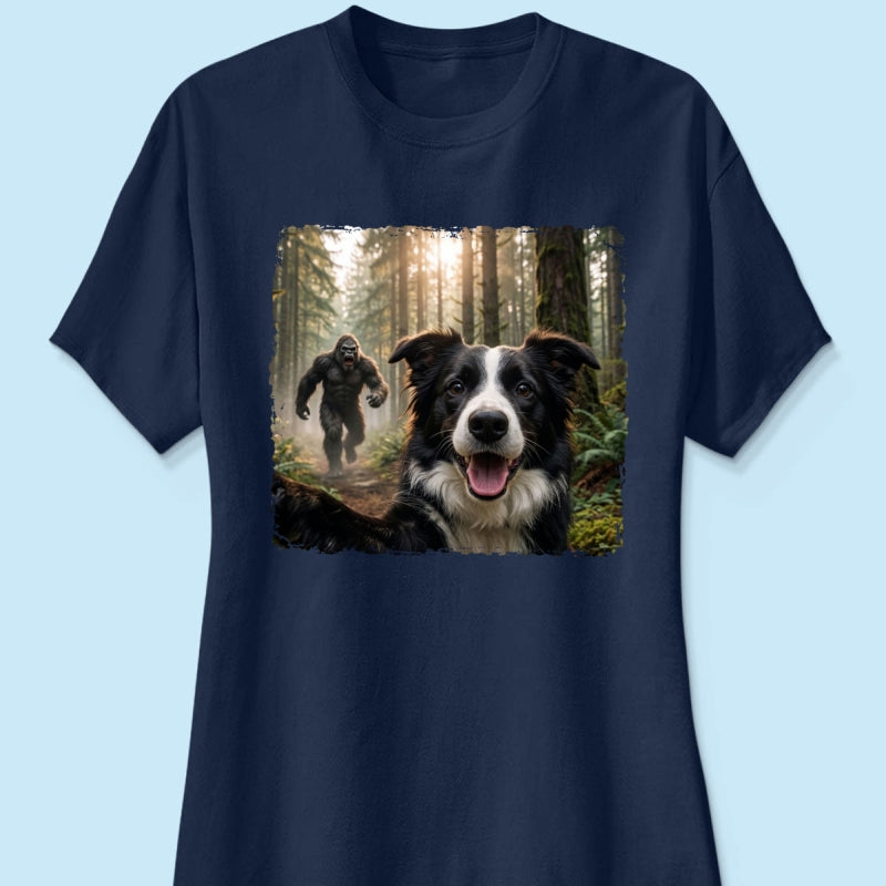 Custom Bigfoot Running After Dog Photo - Personalized Shirt - Christmas Gift for Dog Dads, Dog Moms, Pet Lovers
