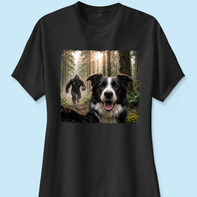 Custom Bigfoot Running After Dog Photo - Personalized Shirt - Christmas Gift for Dog Dads, Dog Moms, Pet Lovers