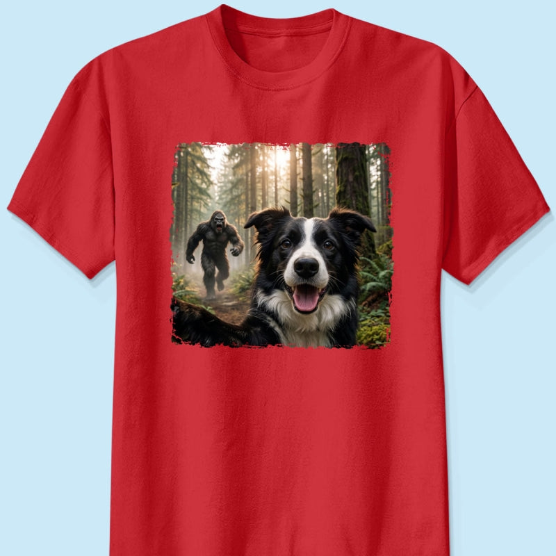 Custom Bigfoot Running After Dog Photo - Personalized Shirt - Christmas Gift for Dog Dads, Dog Moms, Pet Lovers