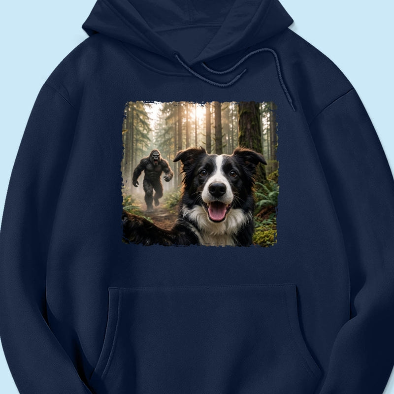 Custom Bigfoot Running After Dog Photo - Personalized Shirt - Christmas Gift for Dog Dads, Dog Moms, Pet Lovers