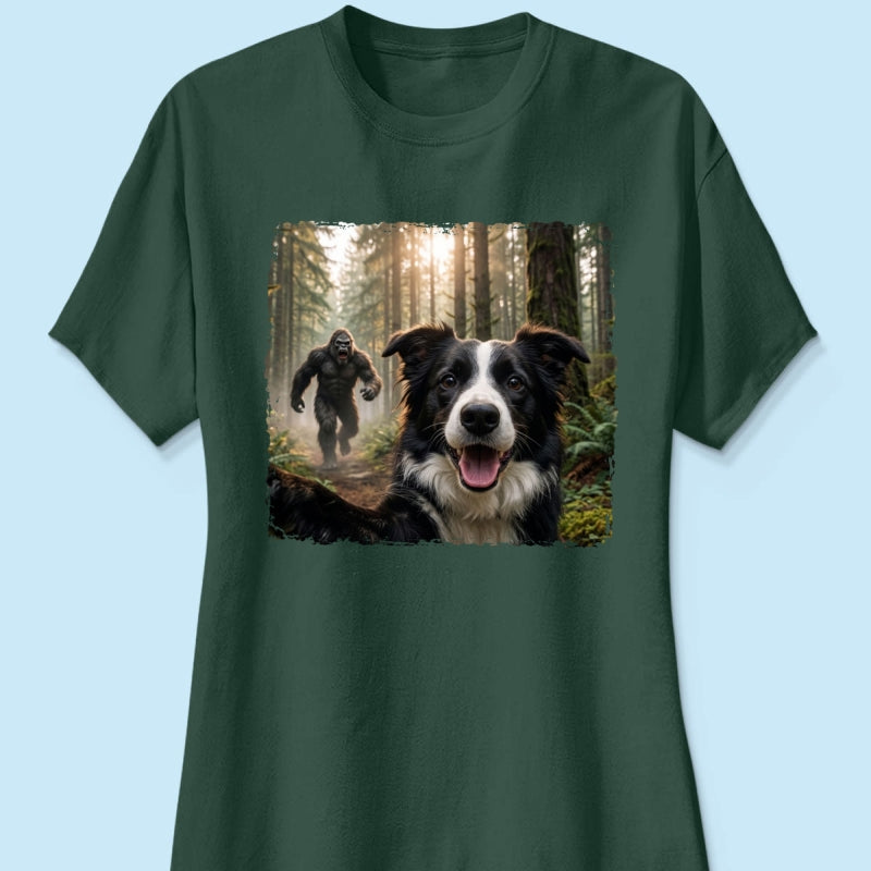 Custom Bigfoot Running After Dog Photo - Personalized Shirt - Christmas Gift for Dog Dads, Dog Moms, Pet Lovers