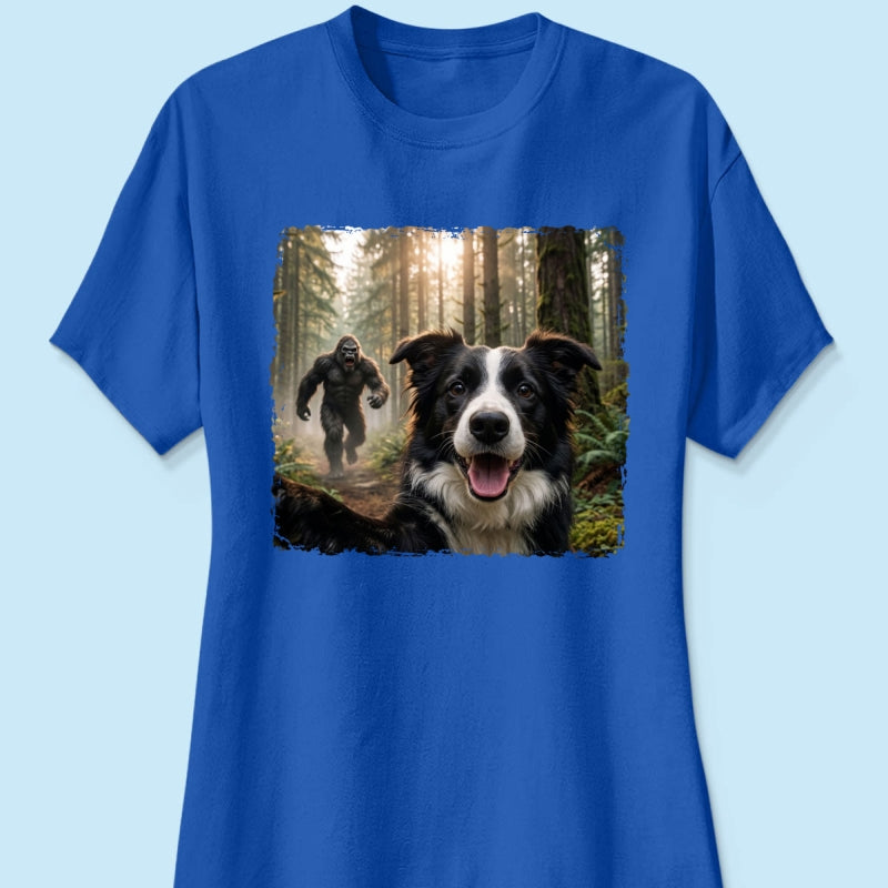 Custom Bigfoot Running After Dog Photo - Personalized Shirt - Christmas Gift for Dog Dads, Dog Moms, Pet Lovers