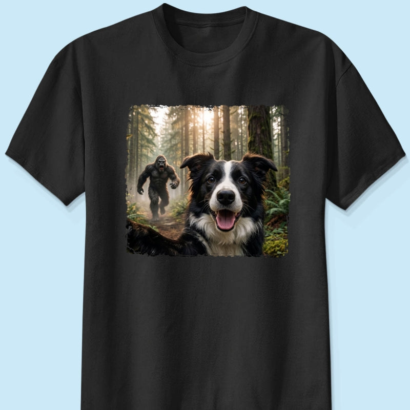 Custom Bigfoot Running After Dog Photo - Personalized Shirt - Christmas Gift for Dog Dads, Dog Moms, Pet Lovers