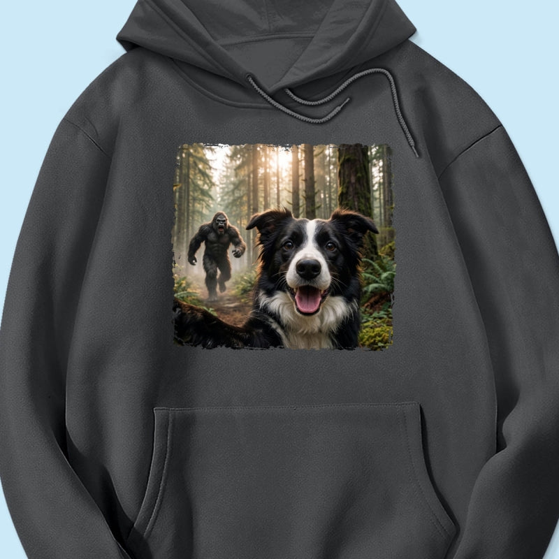 Custom Bigfoot Running After Dog Photo - Personalized Shirt - Christmas Gift for Dog Dads, Dog Moms, Pet Lovers