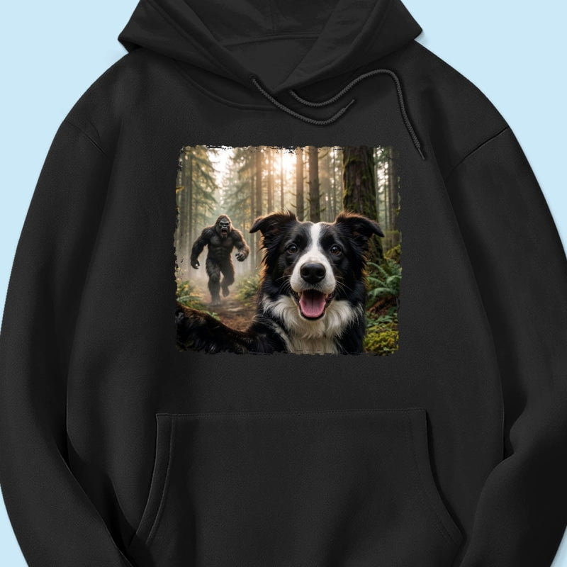 Custom Bigfoot Running After Dog Photo - Personalized Shirt - Christmas Gift for Dog Dads, Dog Moms, Pet Lovers