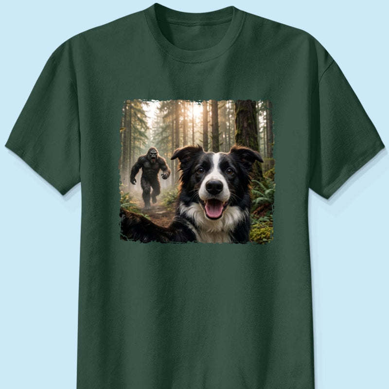 Custom Bigfoot Running After Dog Photo - Personalized Shirt - Christmas Gift for Dog Dads, Dog Moms, Pet Lovers