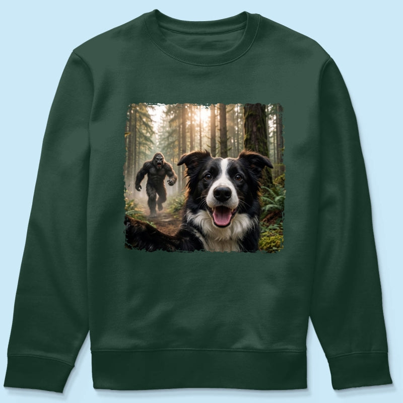 Custom Bigfoot Running After Dog Photo - Personalized Shirt - Christmas Gift for Dog Dads, Dog Moms, Pet Lovers