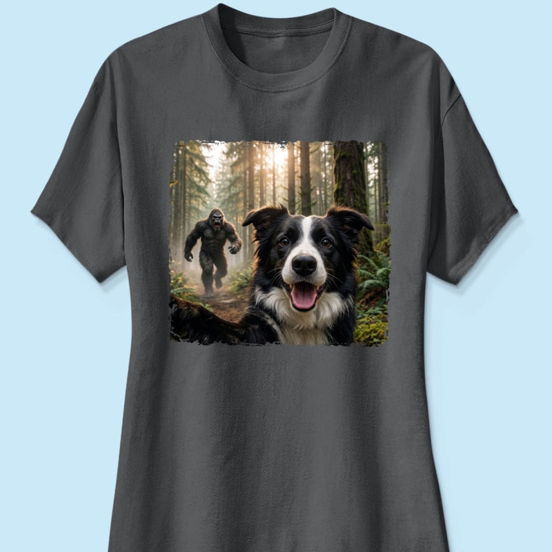 Custom Bigfoot Running After Dog Photo - Personalized Shirt - Christmas Gift for Dog Dads, Dog Moms, Pet Lovers