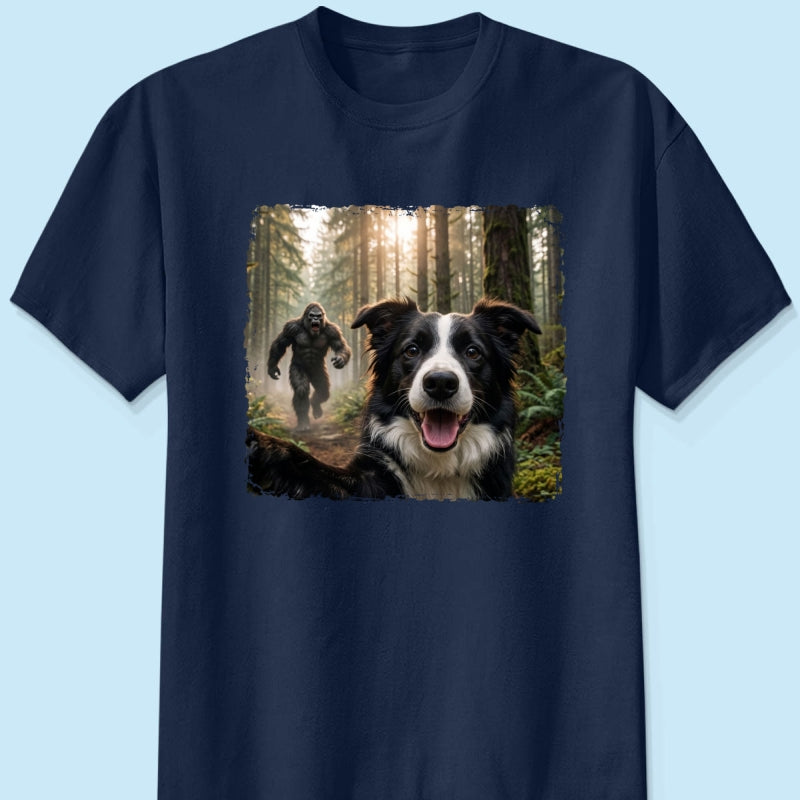 Custom Bigfoot Running After Dog Photo - Personalized Shirt - Christmas Gift for Dog Dads, Dog Moms, Pet Lovers