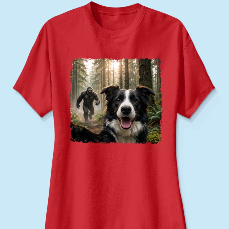 Custom Bigfoot Running After Dog Photo - Personalized Shirt - Christmas Gift for Dog Dads, Dog Moms, Pet Lovers
