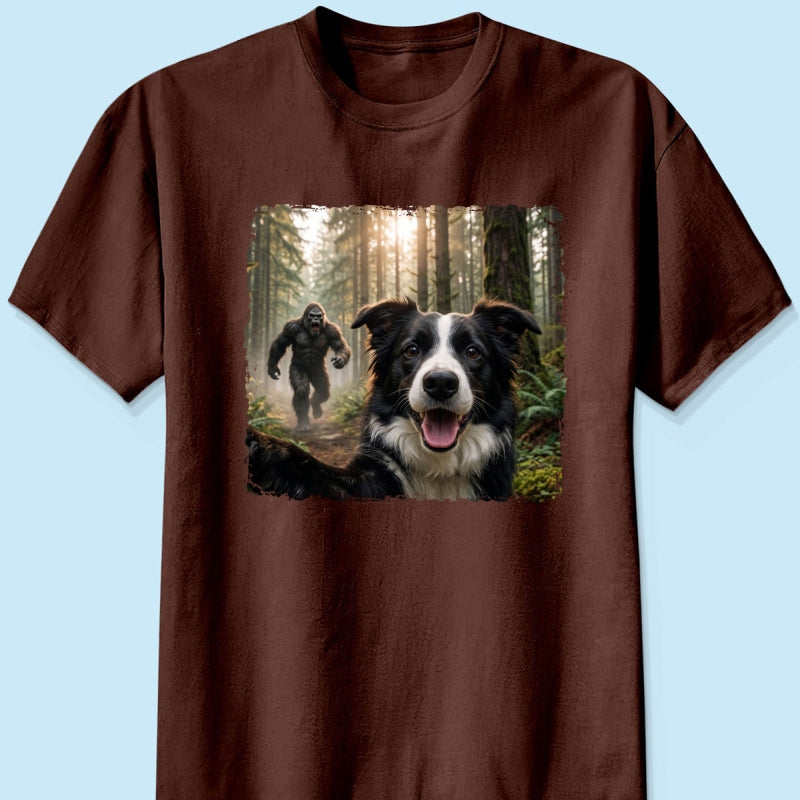 Custom Bigfoot Running After Dog Photo - Personalized Shirt - Christmas Gift for Dog Dads, Dog Moms, Pet Lovers