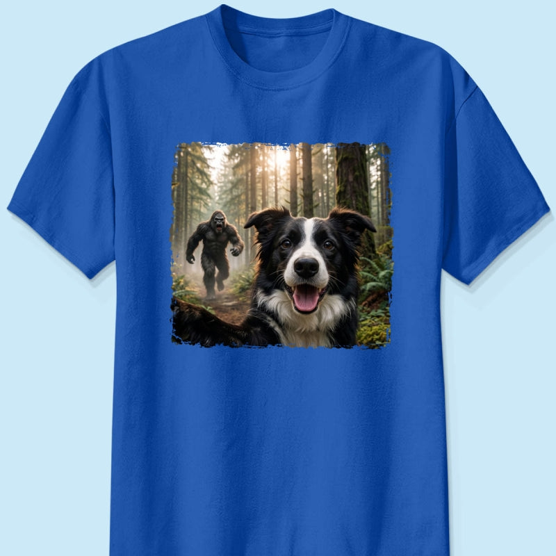 Custom Bigfoot Running After Dog Photo - Personalized Shirt - Christmas Gift for Dog Dads, Dog Moms, Pet Lovers