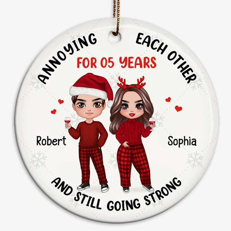 Annoying Each Other For Years Doll Couple Standing Personalized Circle Ornament