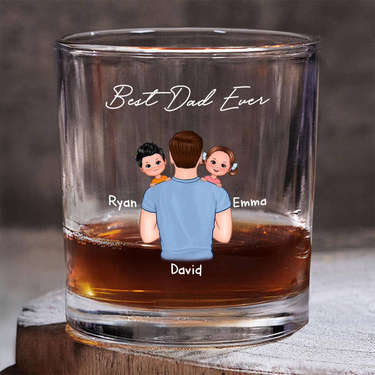 Dad Carrying Kids On Shoulder Personalized Wine Glass, Father's Day Gift For Dad, Husband
