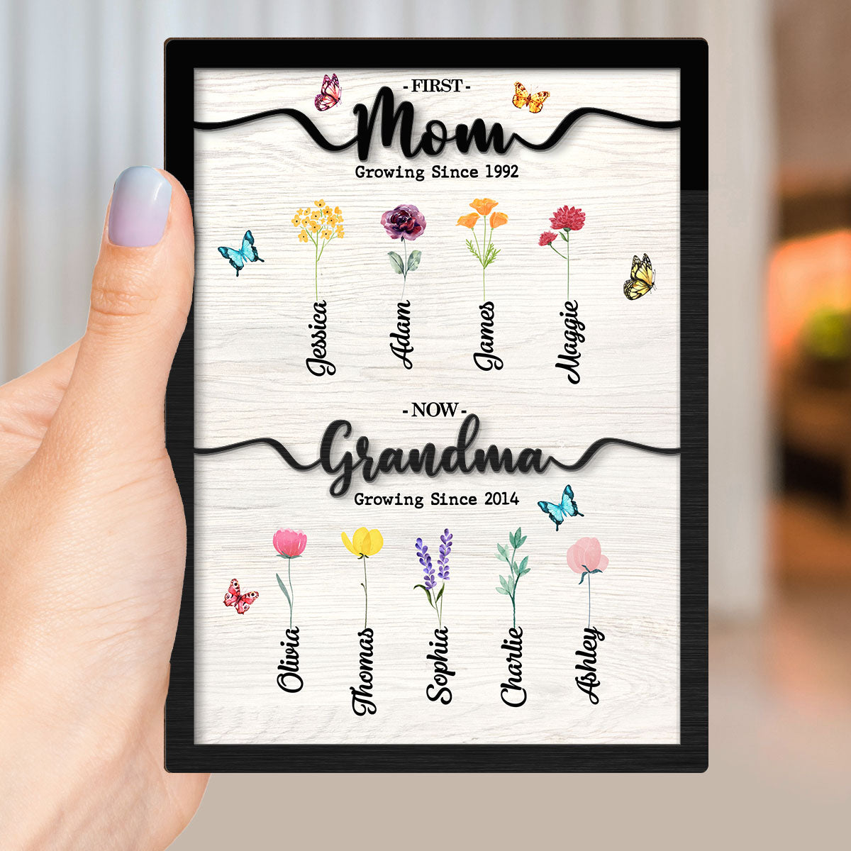 First Mom Now Grandma Personalized 2-Layer Wooden Plaque