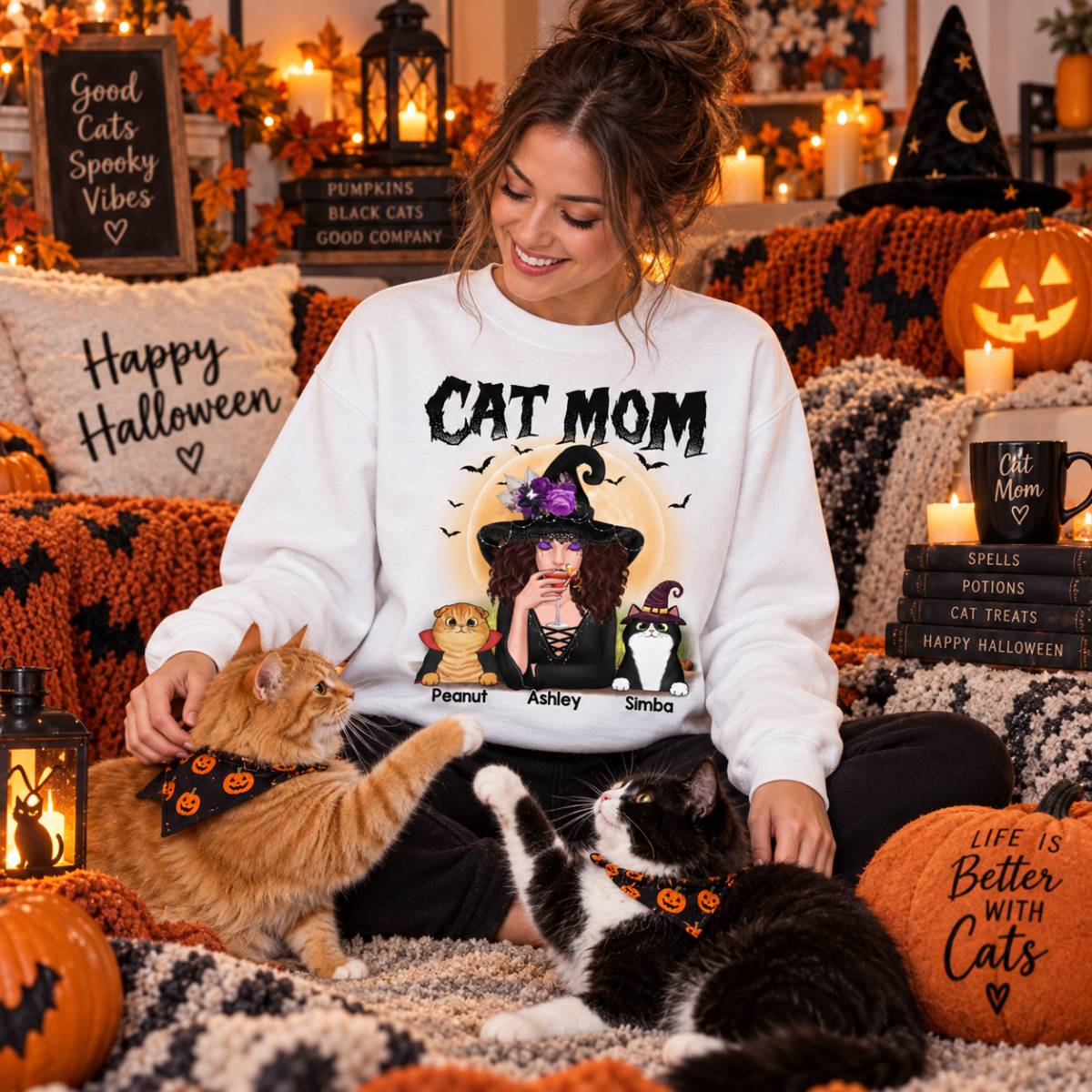 Halloween Witch Cat Mom - Personalized Shirt - Halloween Gift For Cat Lovers