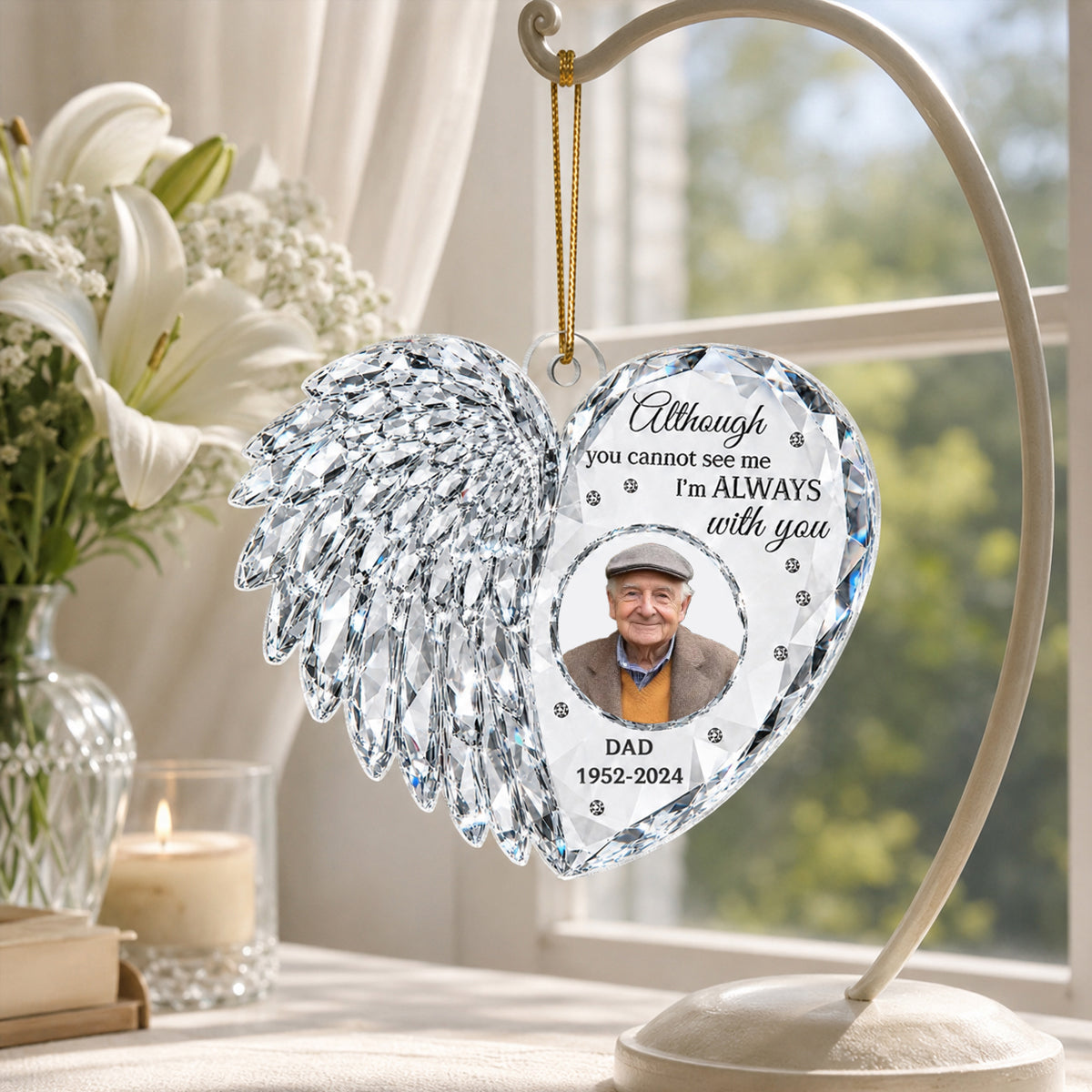 Heart Memorial Angle Wing Custom Photo - Personalized Acrylic Ornament - Memorial Gift For Loss Of Loved Ones