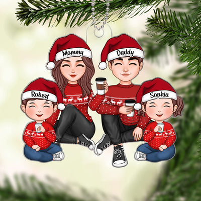 Cute Family Sitting Christmas Gift Personalized Acrylic Ornament