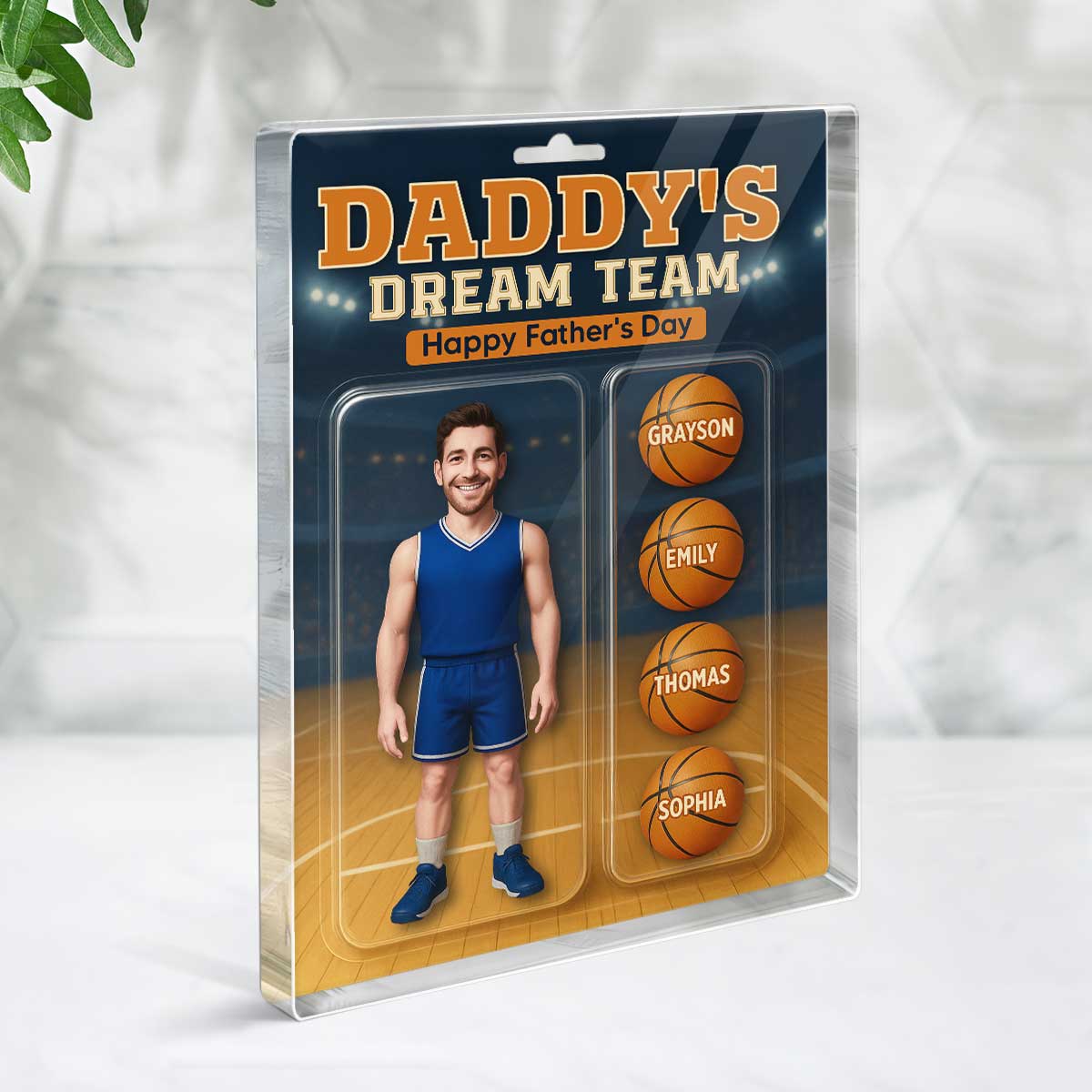 3D Effect Basketball Dad Custom Figure Personalized Rectangle Flat Acrylic Block Plaque