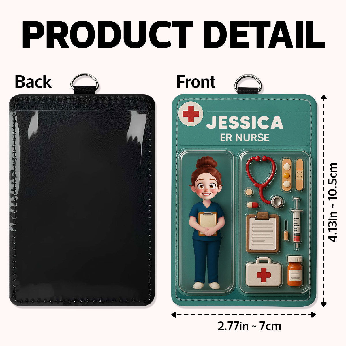 3D Effect Nurse Job Title Figure Style Personalized ID Badge Holder, Gift For Nurse CNA CMA