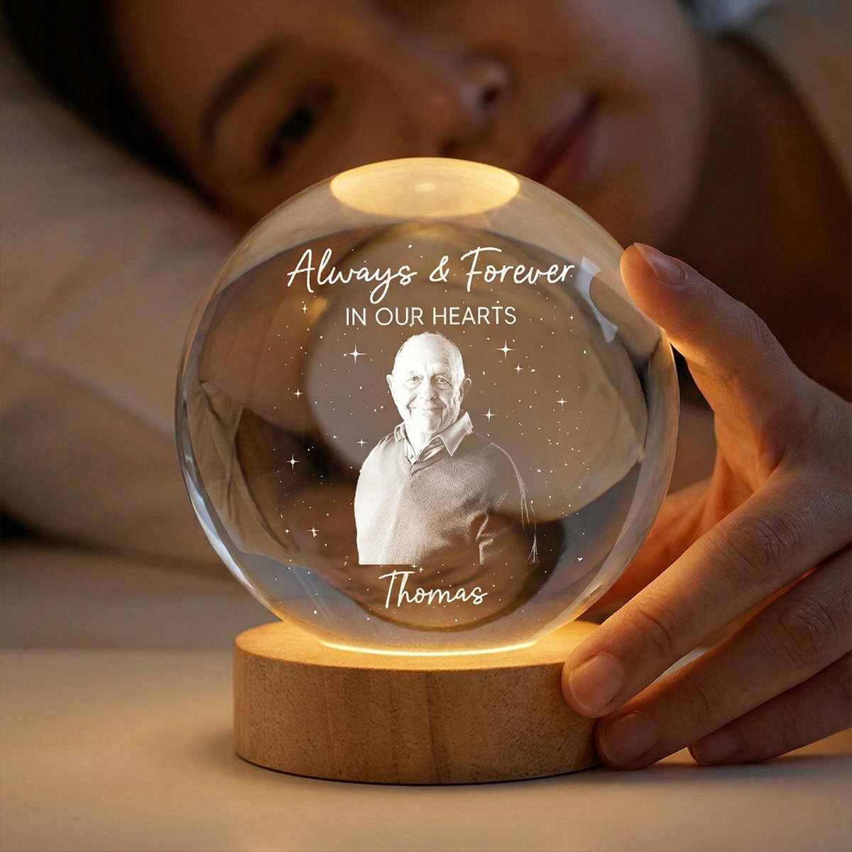 Custom Photo Engraved - Personalized Crystal Ball LED Night Light - Memorial Remembrance Keepsake