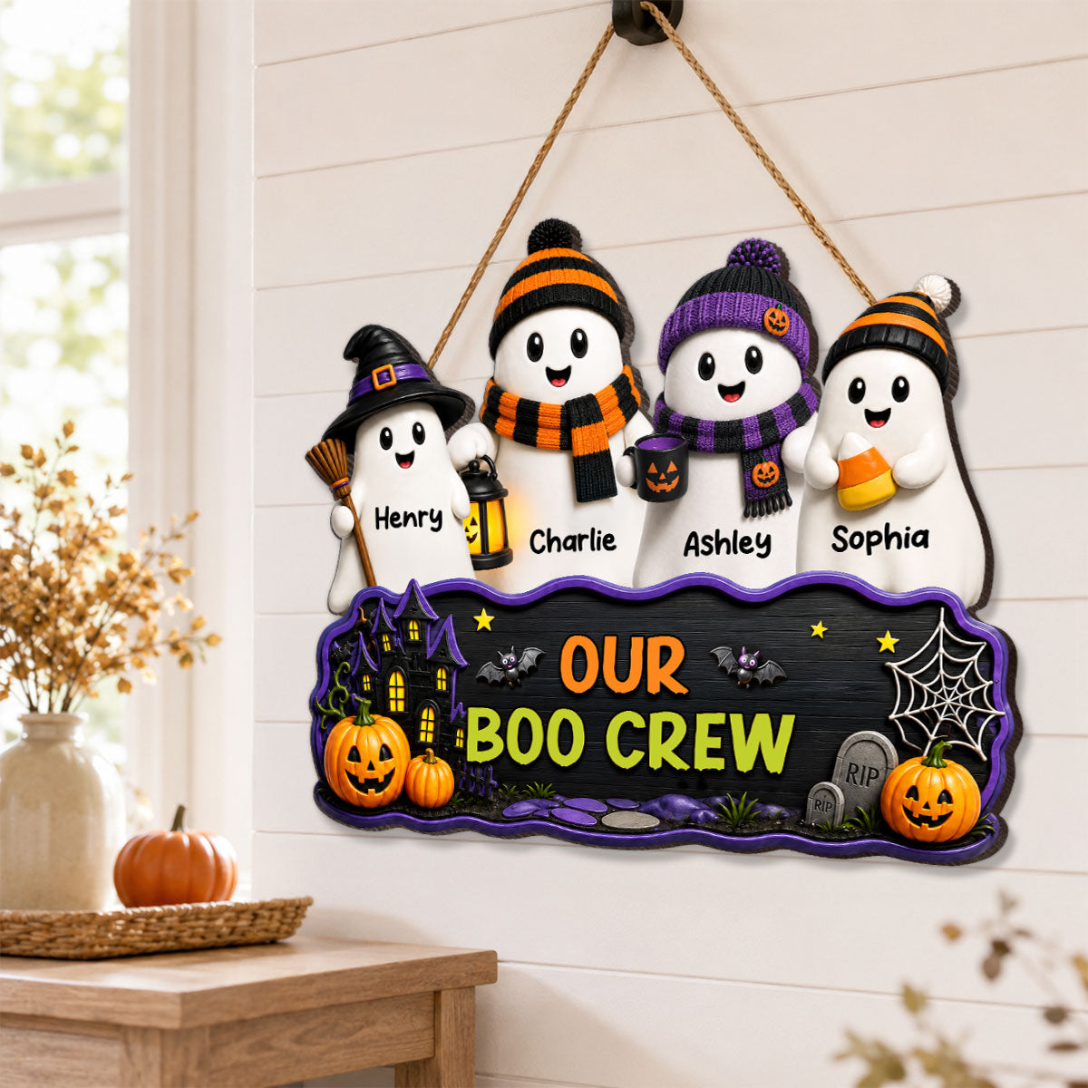 Cute Halloween Family Boo Crew - Personalized Wood Sign - Halloween Decoration For Family