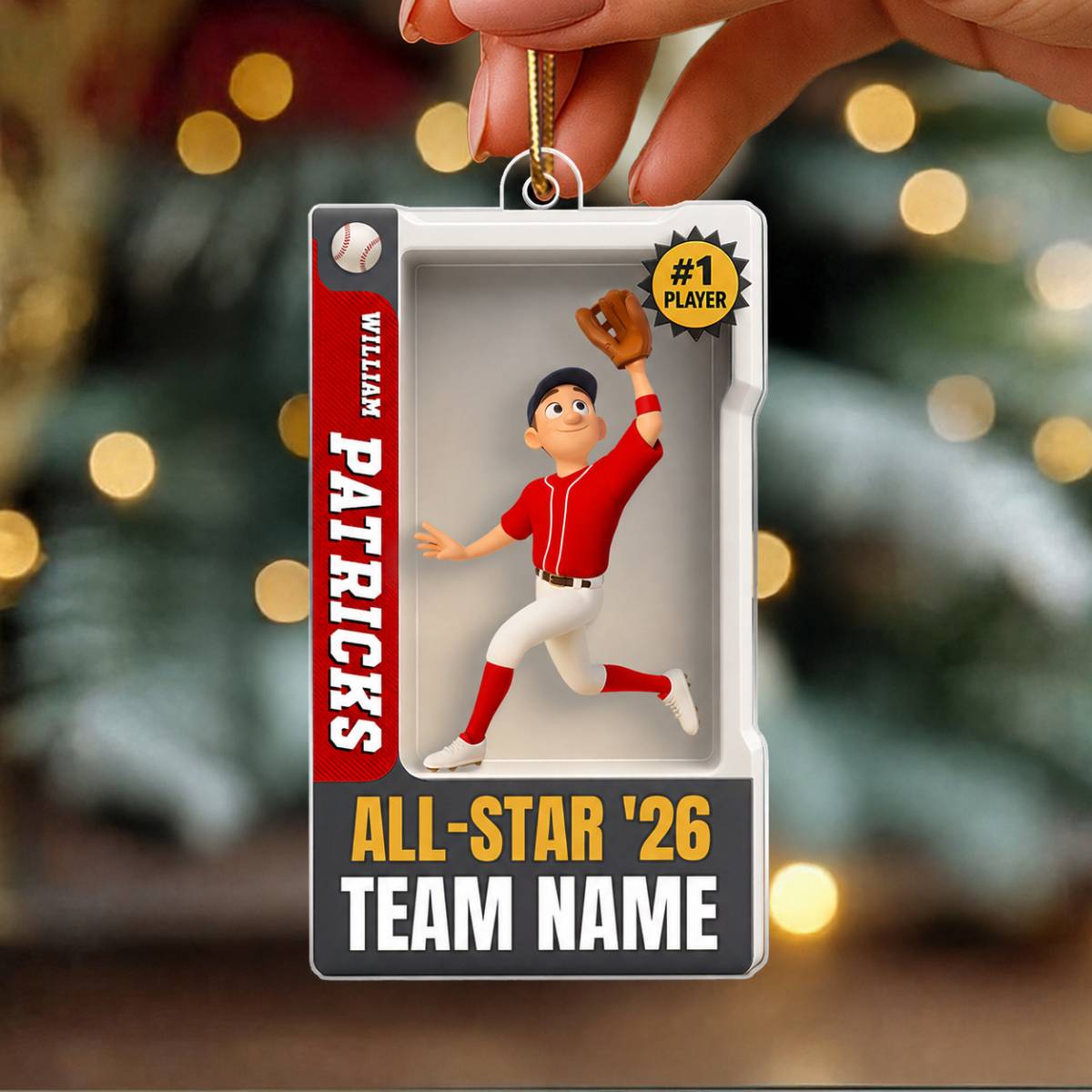 Baseball Player 3D Effect Action Figure - Personalized Acrylic Ornament - Christmas Gift for Son, Grandson