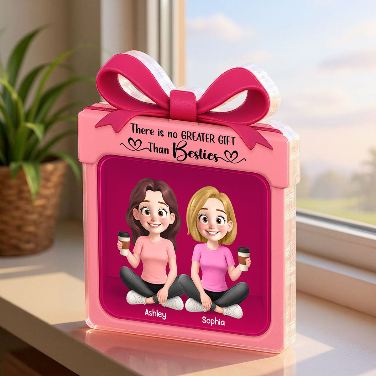 Besties Sisters Inside Gift Box 3D Effect Personalized Acrylic Block