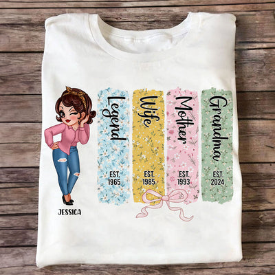 Floral Mom Grandma Est Bow Coquette Personalized Shirt, Gift