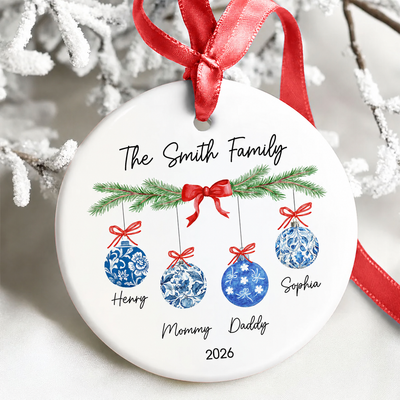 Family Chinoiserie Christmas Ornaments - Personalized Ceramic Ornament - Christmas Gift for Family