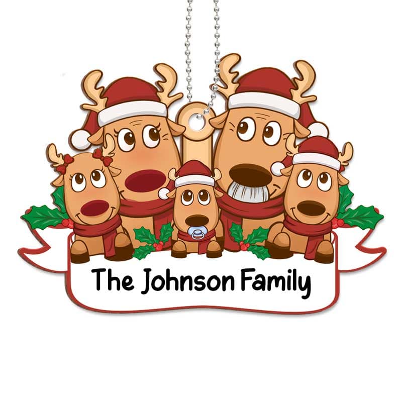 Reindeers Family Personalized Wooden Ornament