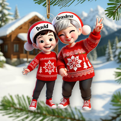 Happy Grandma Grandkids 3D Effect Personalized Acrylic Ornament, Christmas gift for Grandma, Granddaughter, Grandson