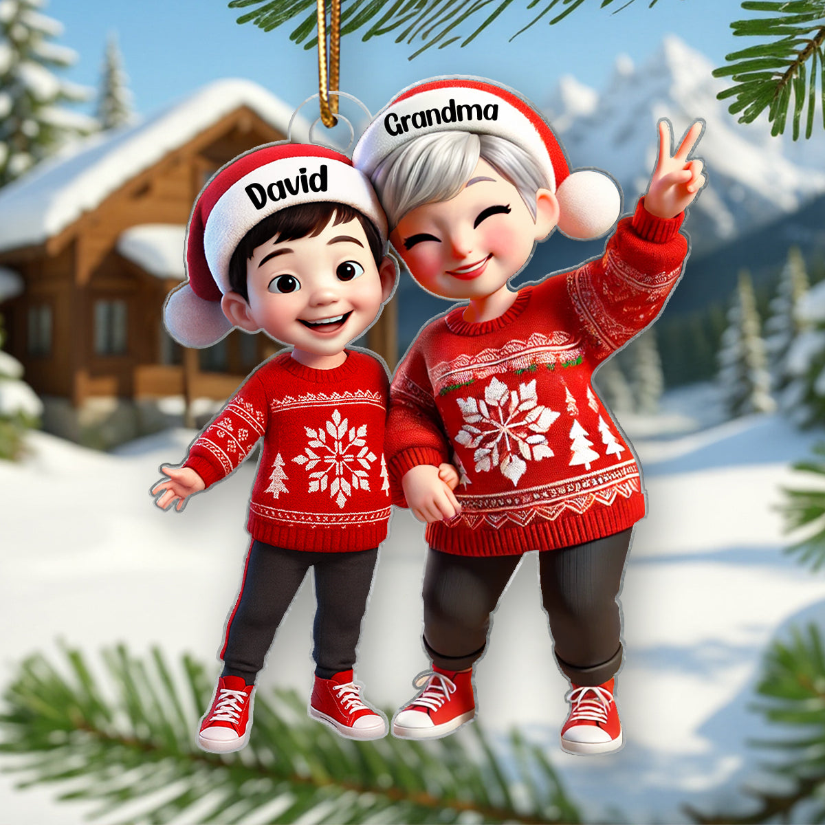 Happy Grandma Grandkids 3D Effect Personalized Acrylic Ornament, Christmas gift for Grandma, Granddaughter, Grandson
