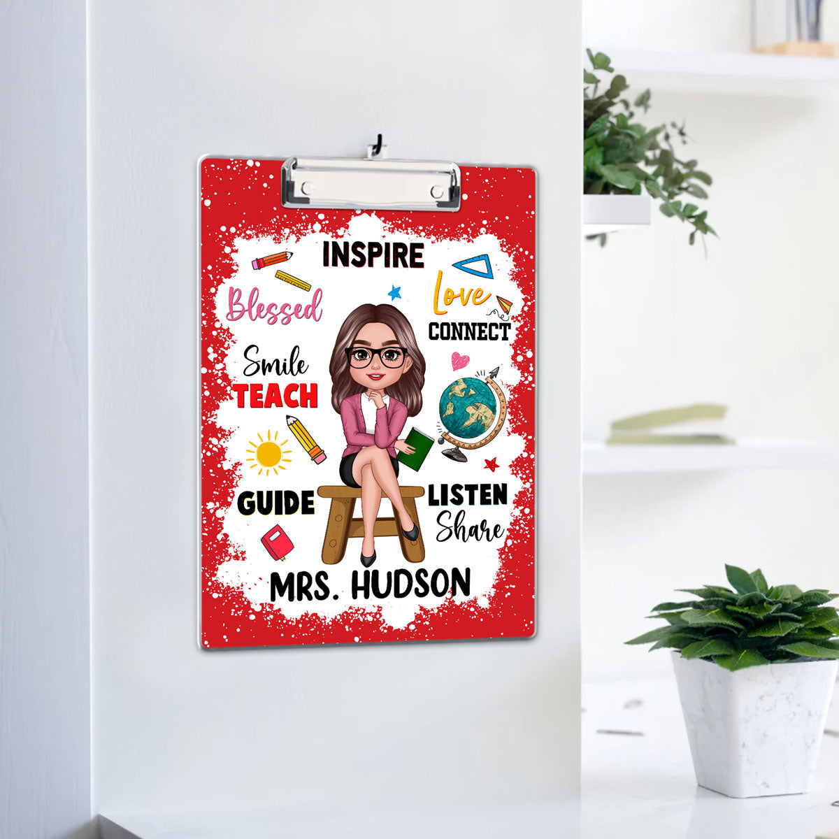 Teacher Inspire Love Connect Personalized Acrylic ClipBoard, Gift For Teacher