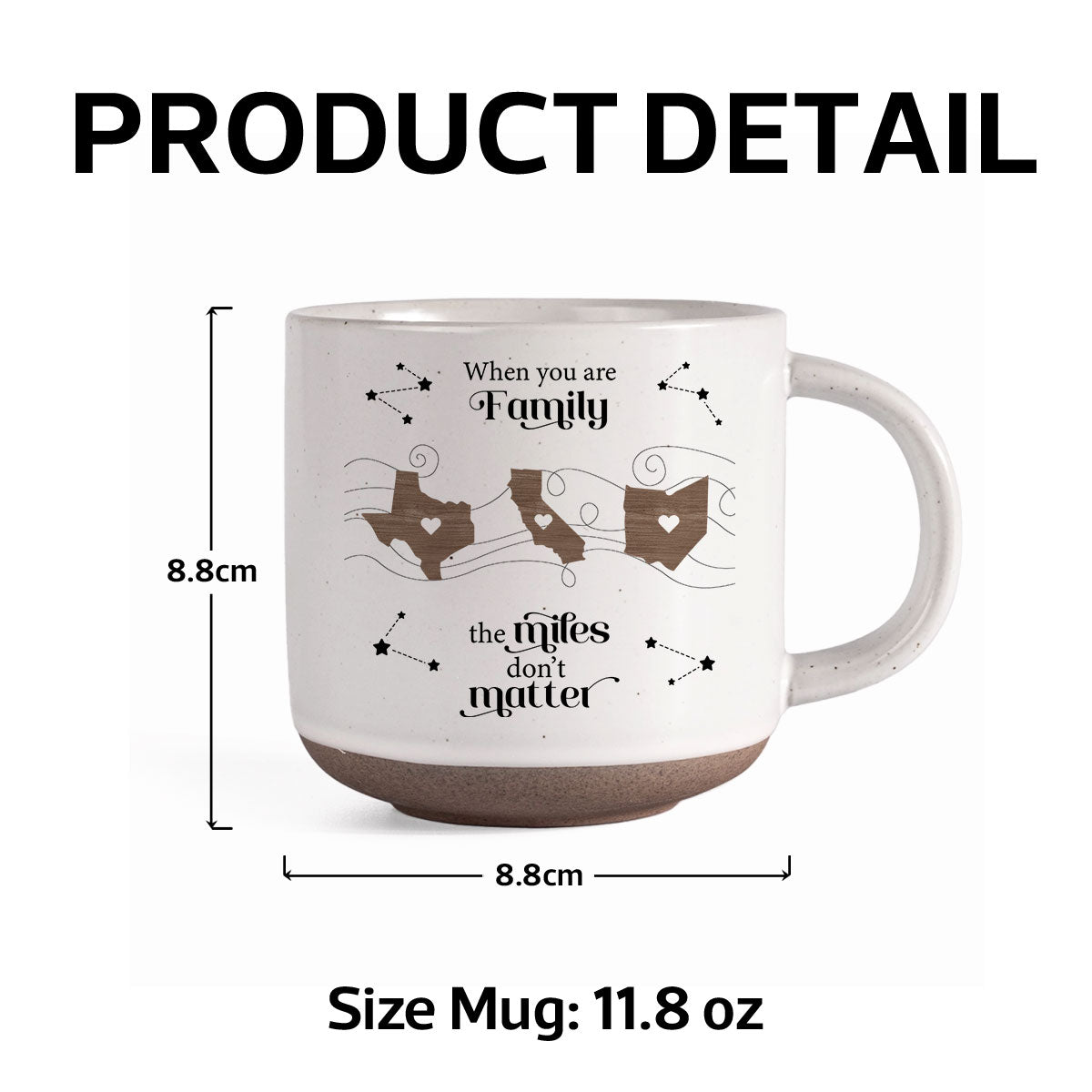 Long Distance Family Friends Siblings Sisters Besties Personalized Pottery Mug, Togetherness Christmas Gift