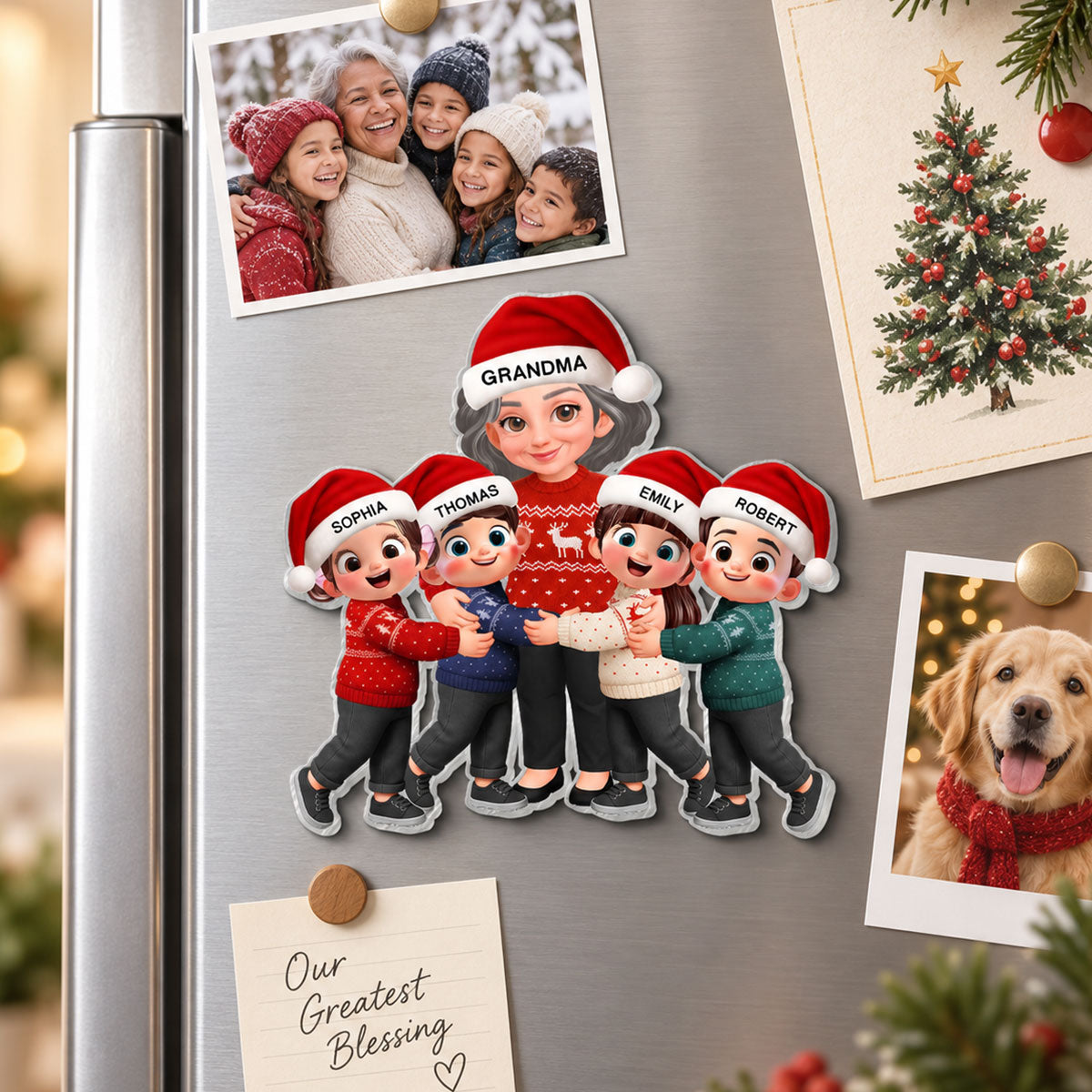 Endless Love Christmas Grandma Hugging Grandkids - Personalized Acrylic Fridge Magnet - Gift For Grandma, Grandkids